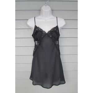 Victoria's Secret Womens Black Lace Sequins Babydoll Chemise Nightgown Size M